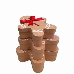 3pc Gingerbread Man Nesting Gift Boxes Cute Christmas Holiday Gift Wrap NEW